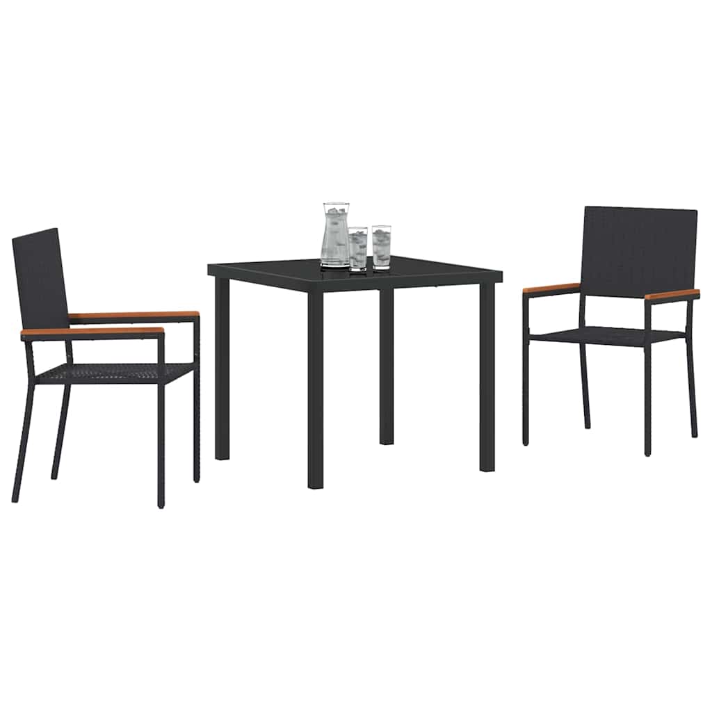 Kert étkező szett párnával 3 pcs Fekete polirattan
