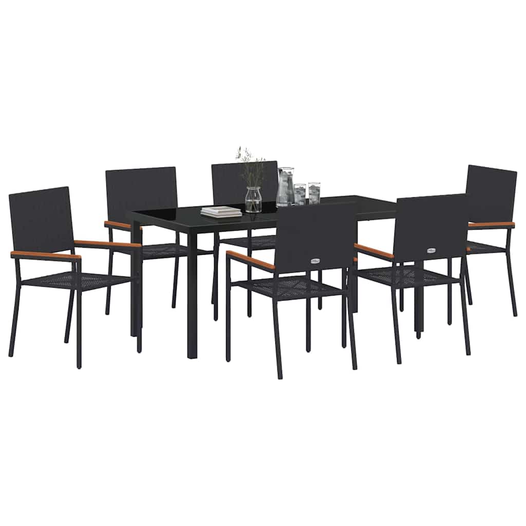 Kert étkező szett párnával 7 pcs Fekete polirattan