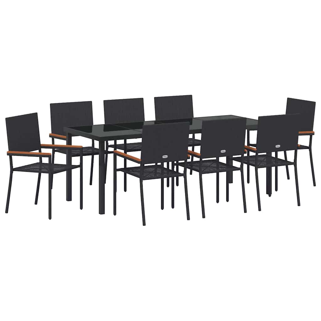 Kert étkező szett párnával 9 pcs Fekete polirattan