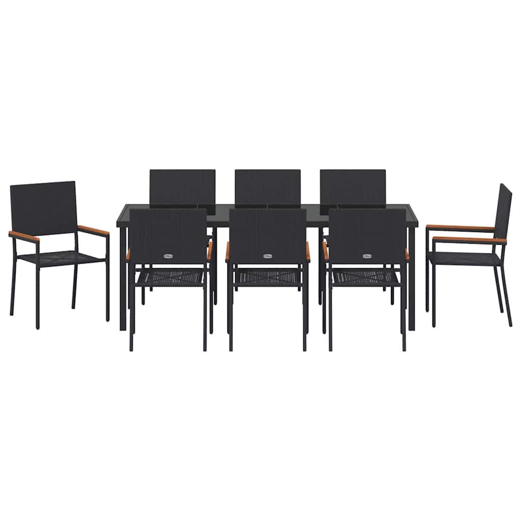 Kert étkező szett párnával 9 pcs Fekete polirattan