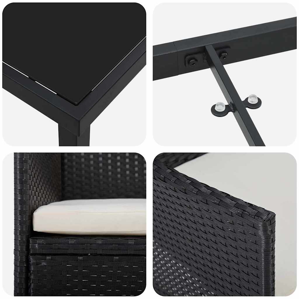 Kert étkező szett párnával 3 pcs Fekete polirattan