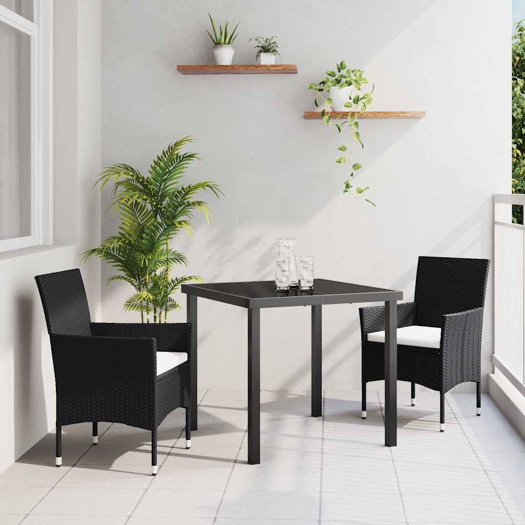 Kert étkező szett párnával 3 pcs Fekete polirattan