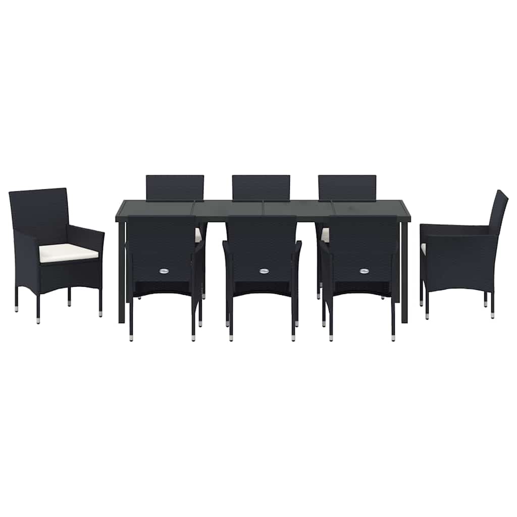 Kert étkező szett párnával 9 pcs Fekete polirattan