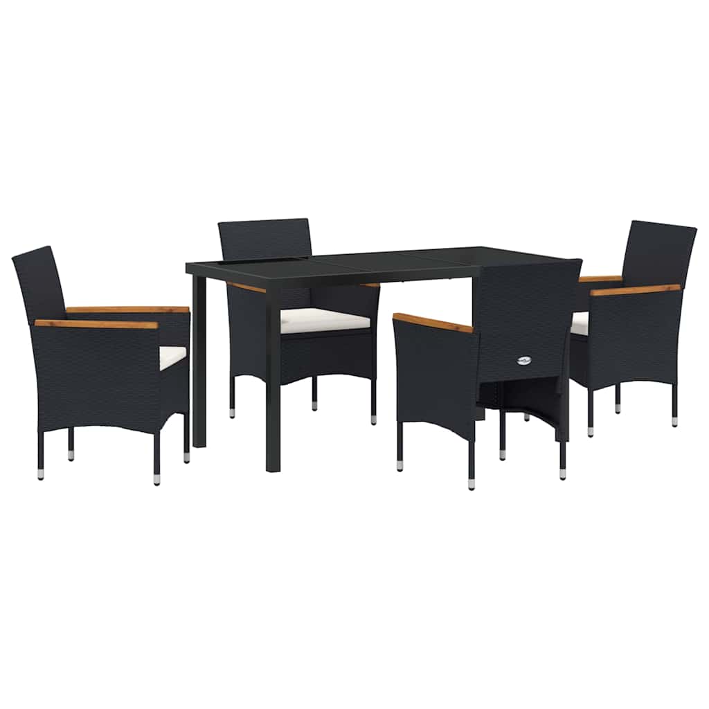 Kert étkező szett párnával 5 pcs Fekete polirattan
