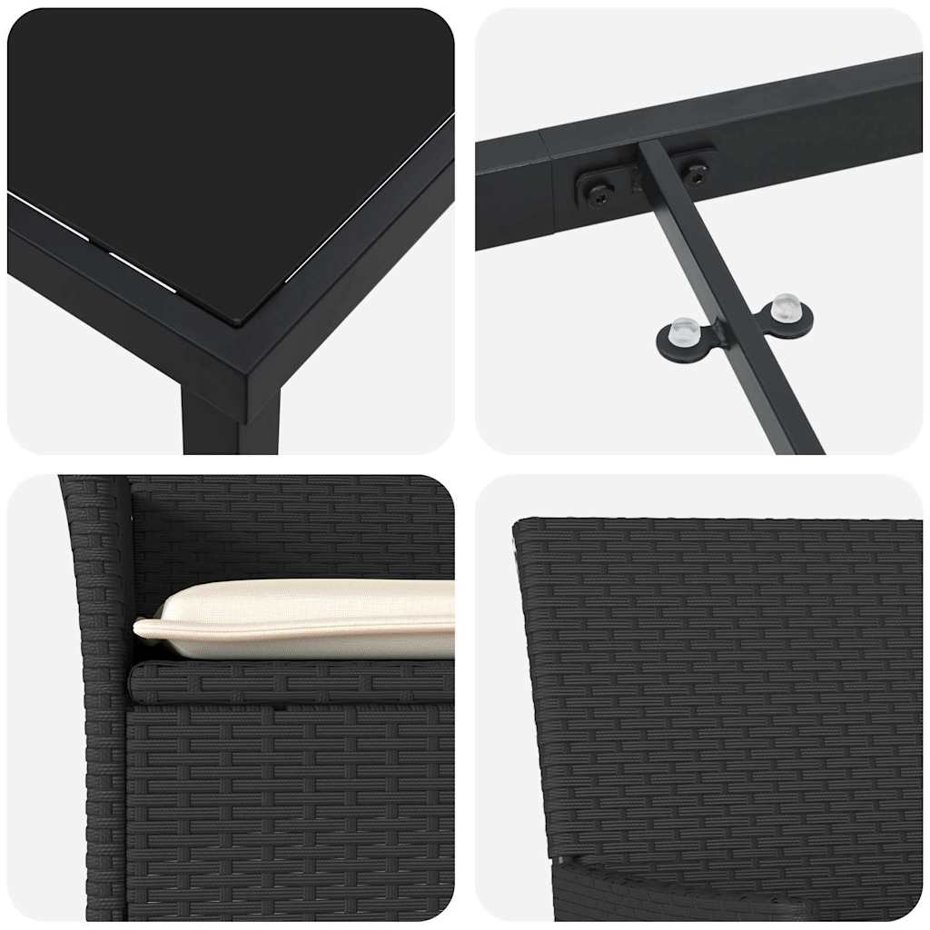 Kert étkező szett párnával 3 pcs Fekete polirattan