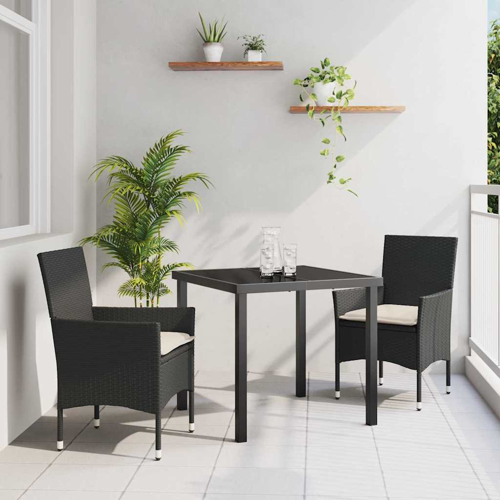 Kert étkező szett párnával 3 pcs Fekete polirattan