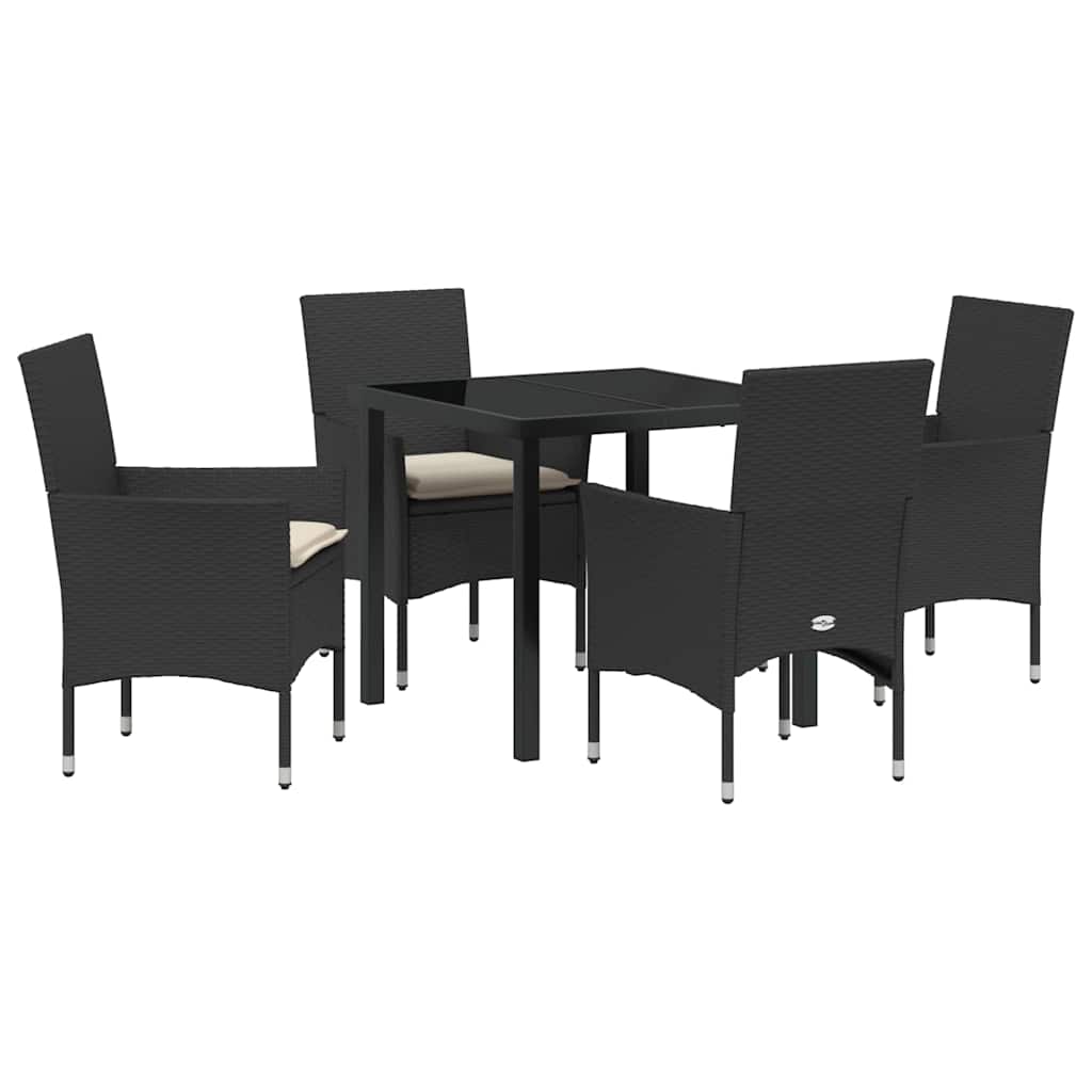Kert étkező szett párnával 5 pcs Fekete polirattan