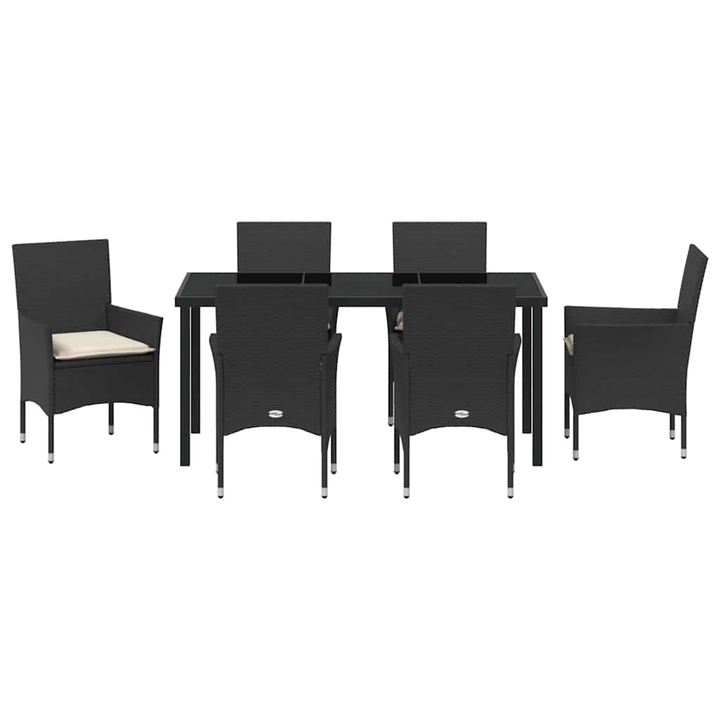 Kert étkező szett párnával 7 pcs Fekete polirattan