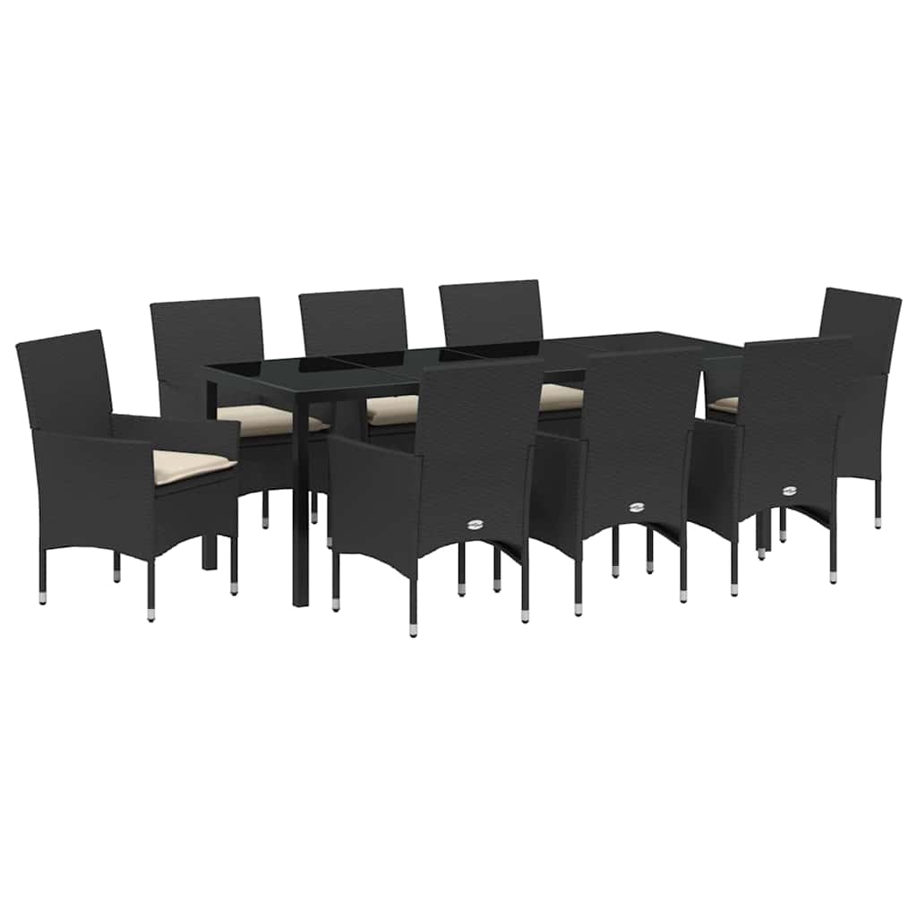 Kert étkező szett párnával 9 pcs Fekete polirattan