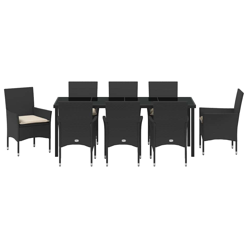 Kert étkező szett párnával 9 pcs Fekete polirattan