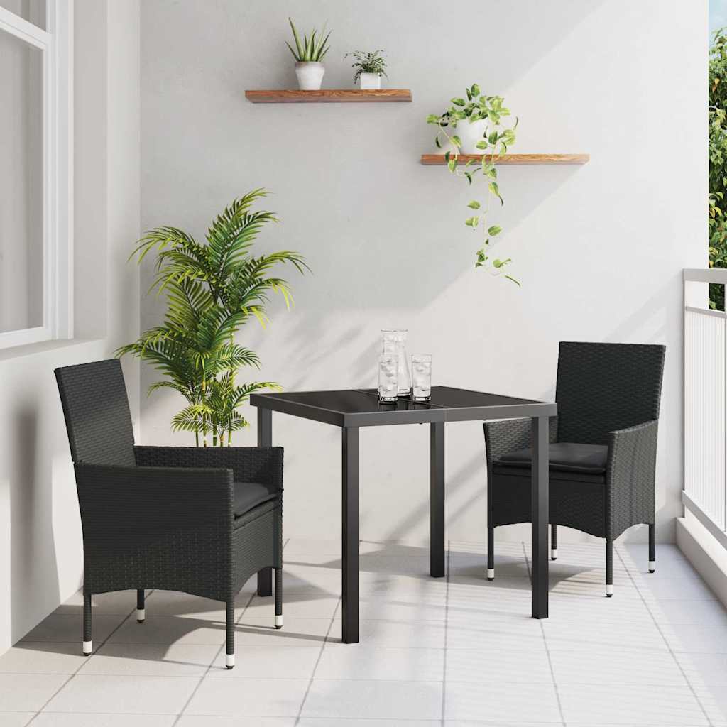 Kert étkező szett párnával 3 pcs Fekete polirattan