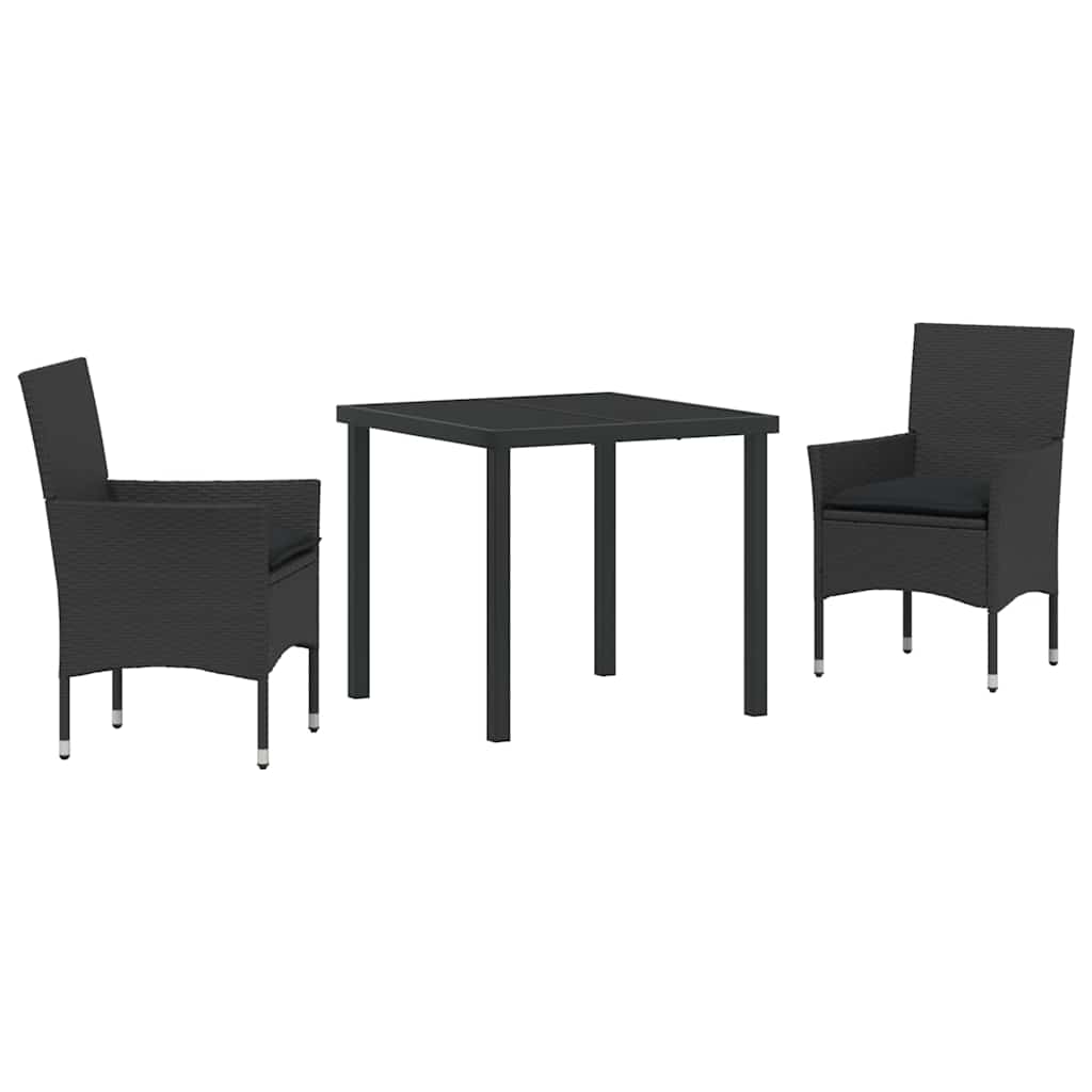 Kert étkező szett párnával 3 pcs Fekete polirattan