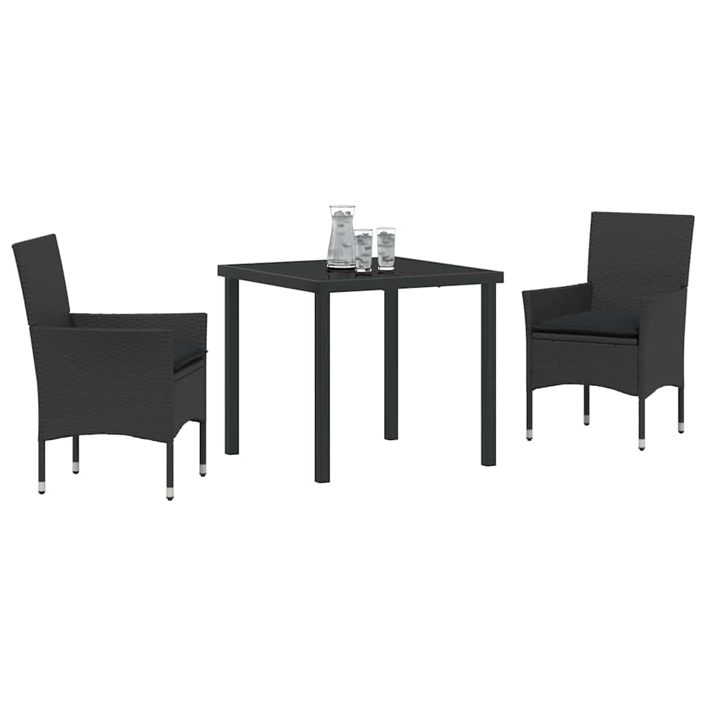 Kert étkező szett párnával 3 pcs Fekete polirattan