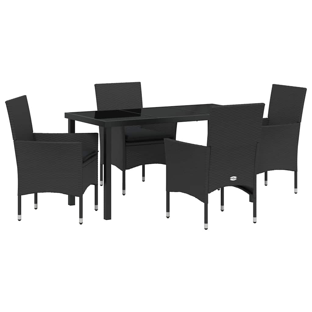 Kert étkező szett párnával 5 pcs Fekete polirattan