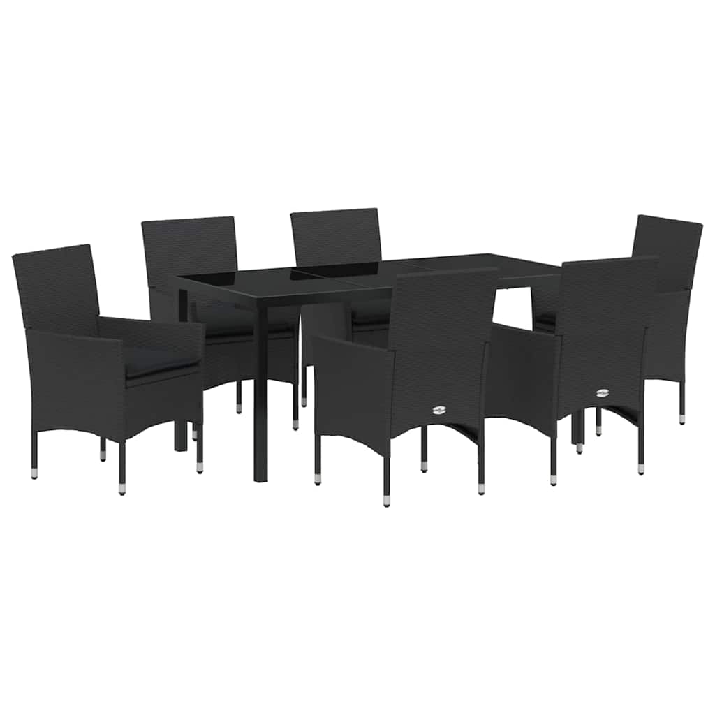 Kert étkező szett párnával 7 pcs Fekete polirattan