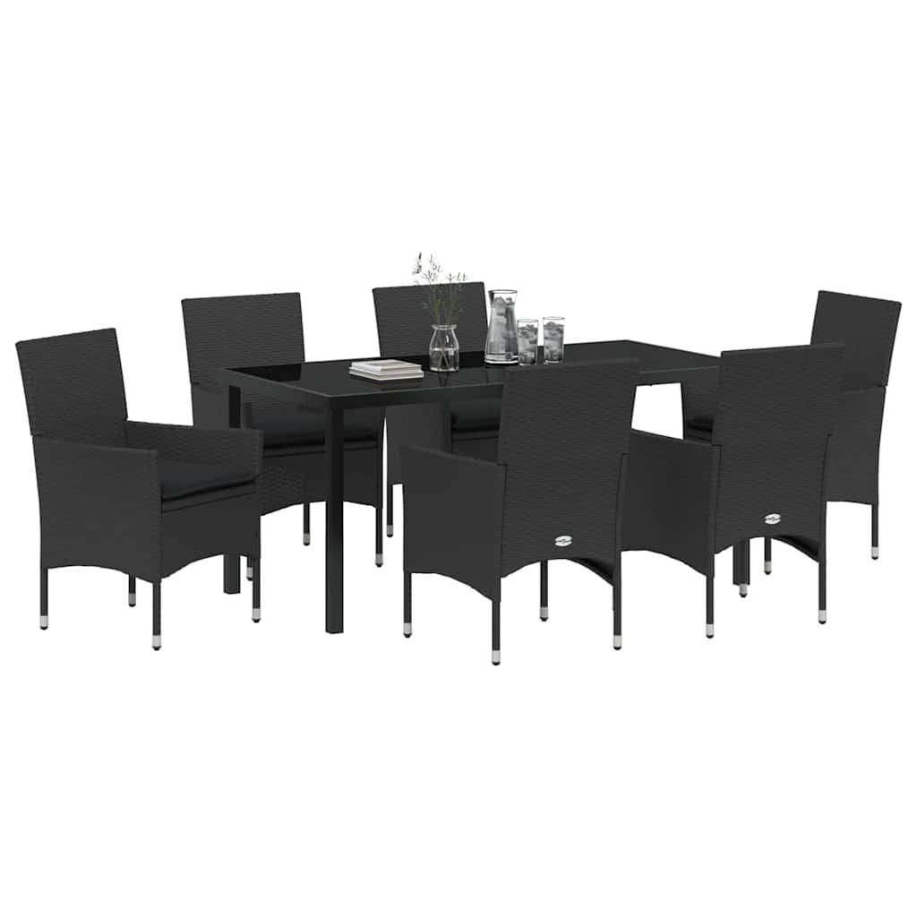 Kert étkező szett párnával 7 pcs Fekete polirattan