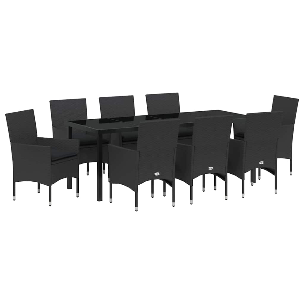 Kert étkező szett párnával 9 pcs Fekete polirattan