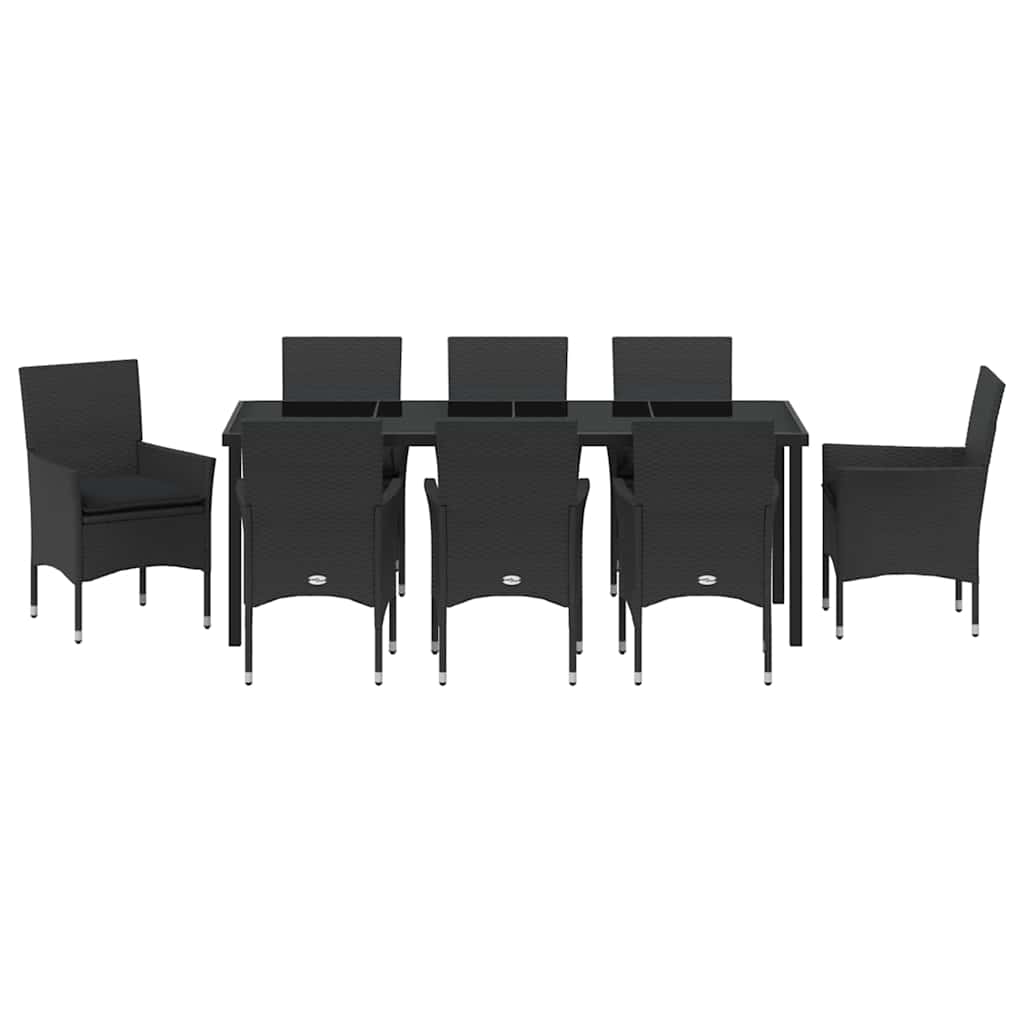 Kert étkező szett párnával 9 pcs Fekete polirattan