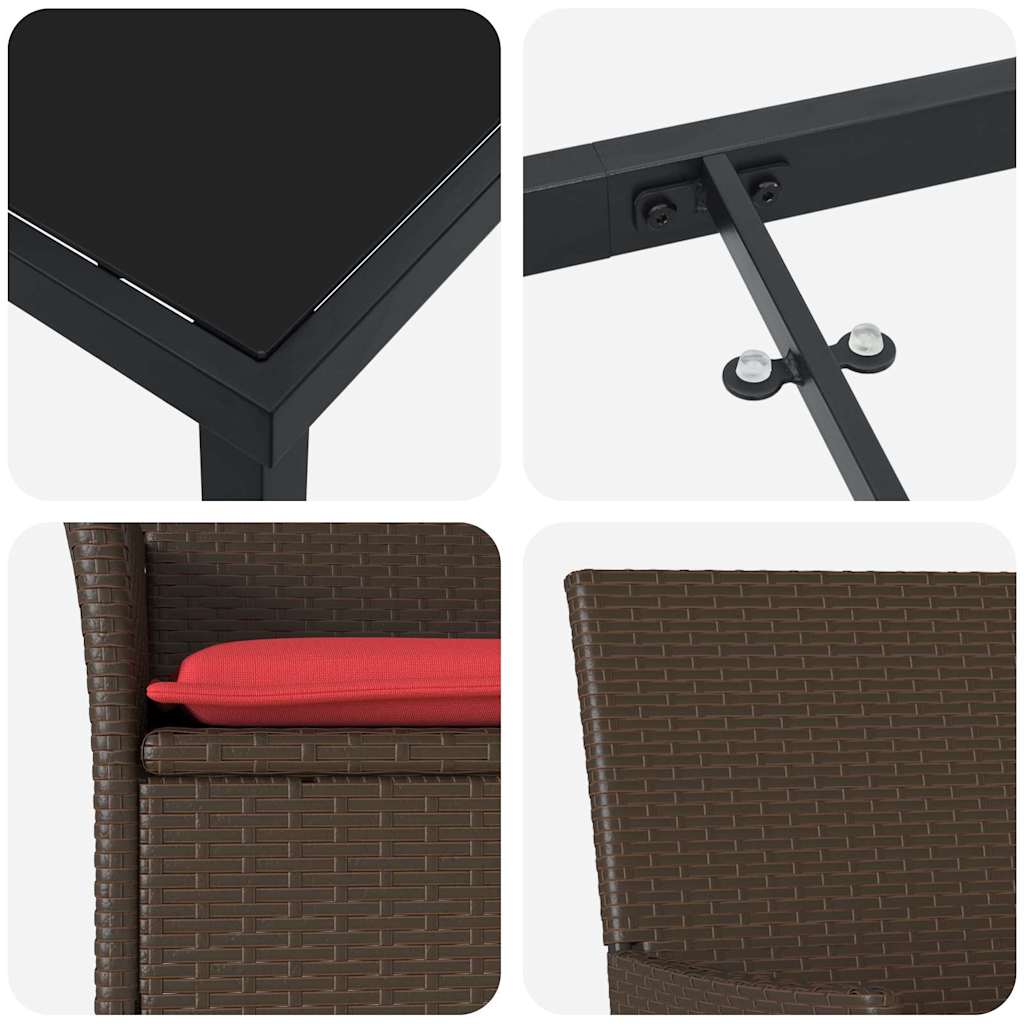 Asztal és szék szett párnával 3 pcs Barna PE Rattan