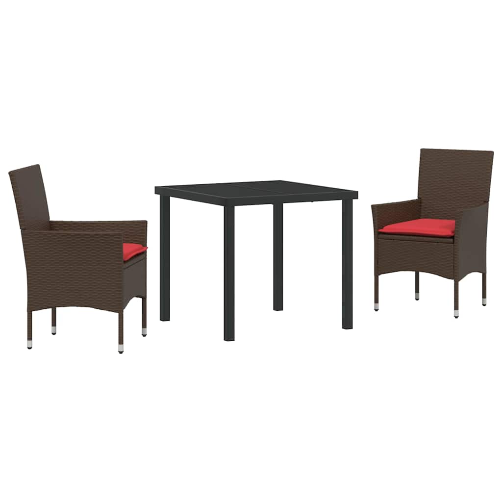 Asztal és szék szett párnával 3 pcs Barna PE Rattan