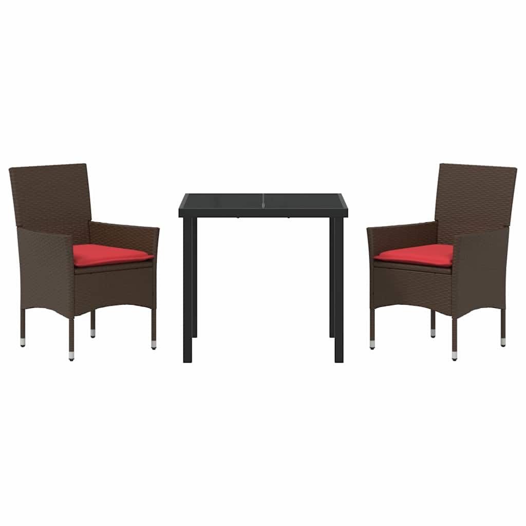 Asztal és szék szett párnával 3 pcs Barna PE Rattan