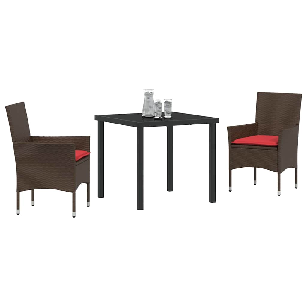 Asztal és szék szett párnával 3 pcs Barna PE Rattan