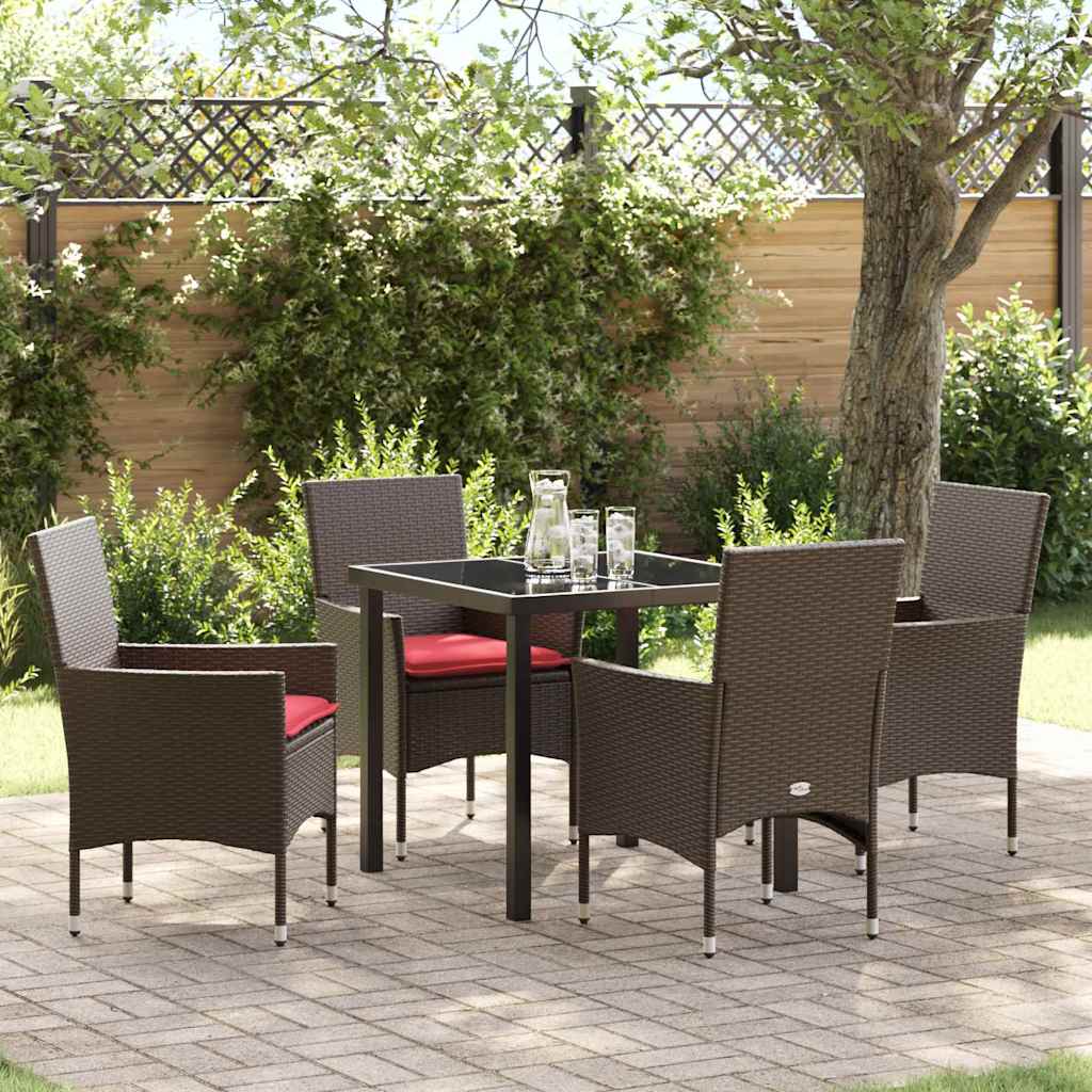 Asztal és szék szett párnával 5 pcs Barna PE Rattan