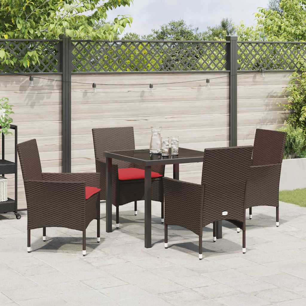Asztal és szék szett párnával 5 pcs Barna PE Rattan