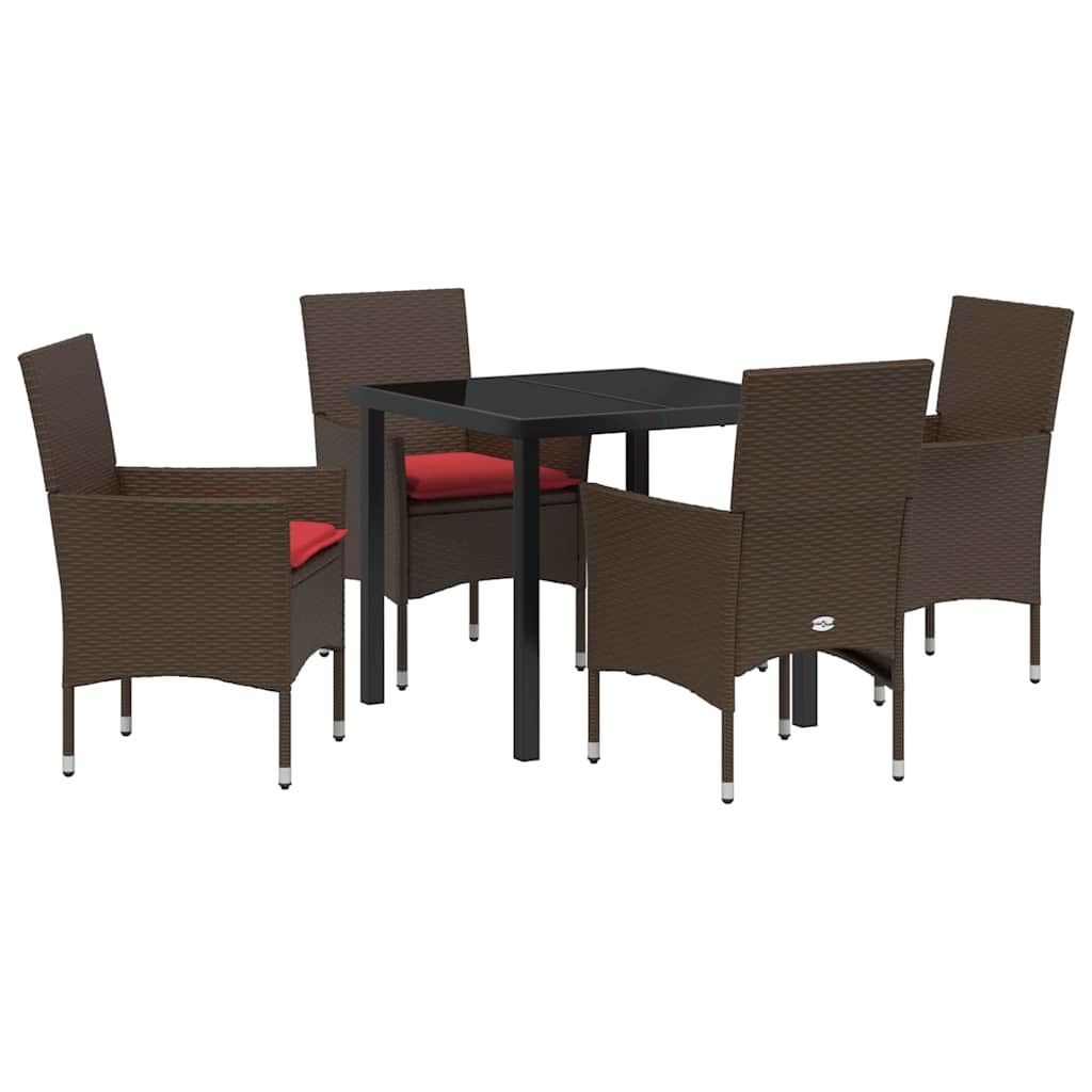 Asztal és szék szett párnával 5 pcs Barna PE Rattan