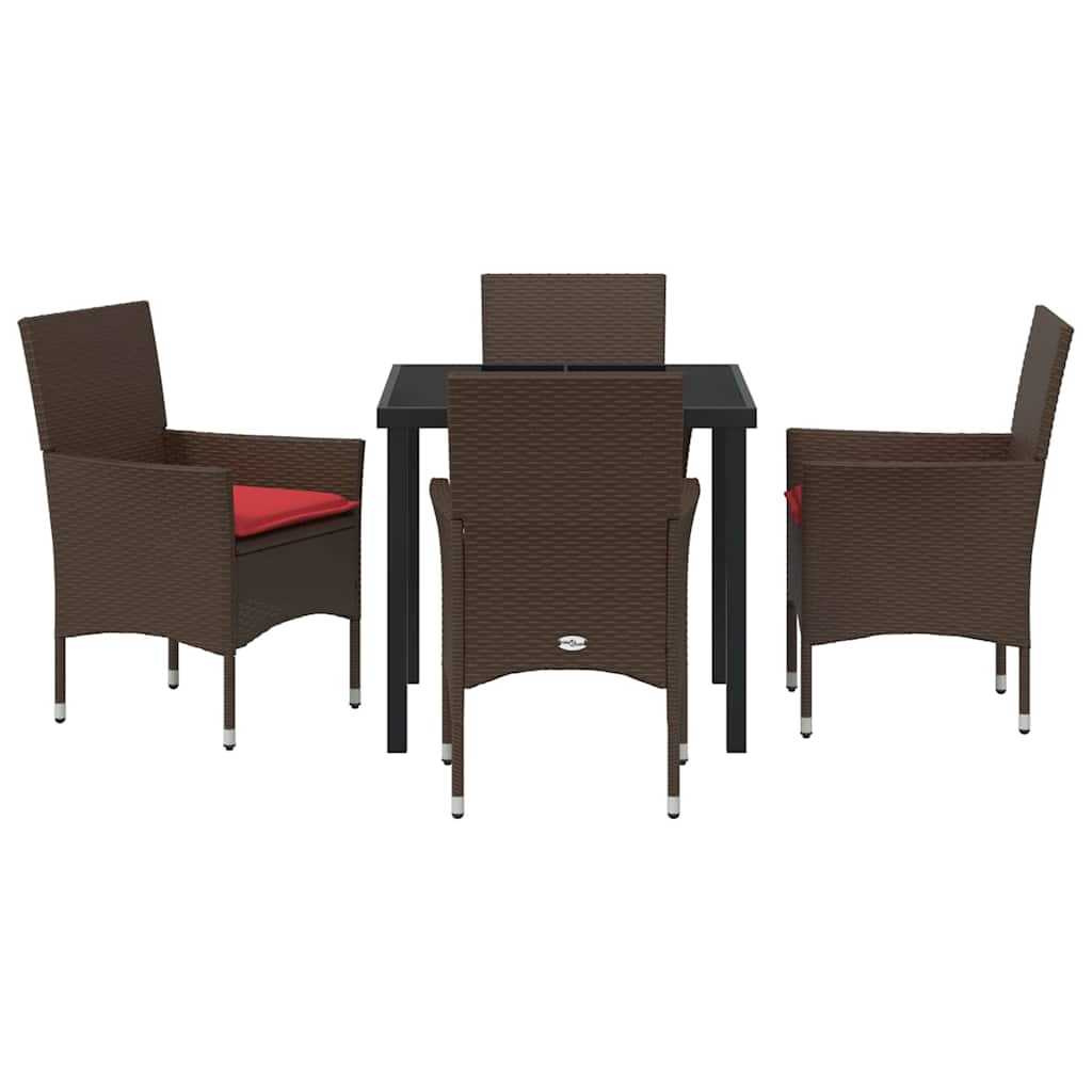 Asztal és szék szett párnával 5 pcs Barna PE Rattan