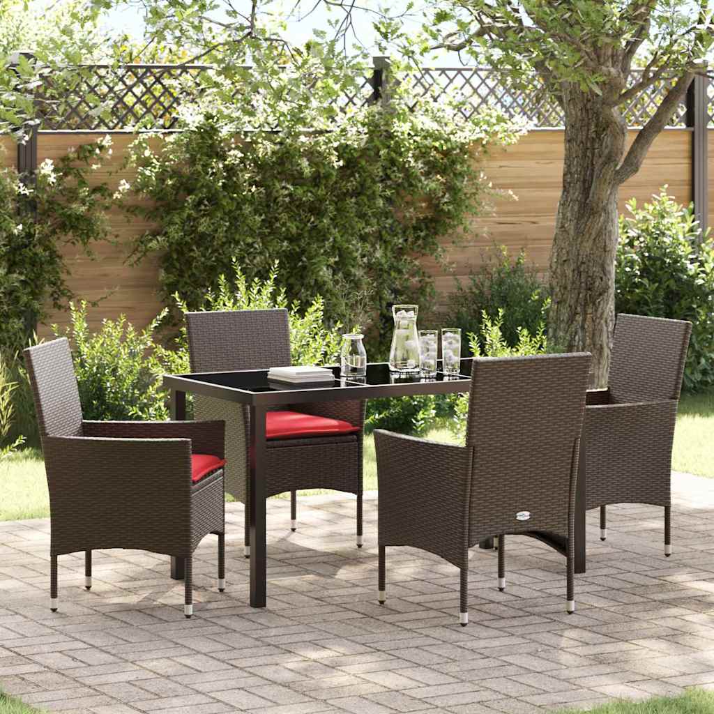 Asztal és szék szett párnával 5 pcs Barna PE Rattan