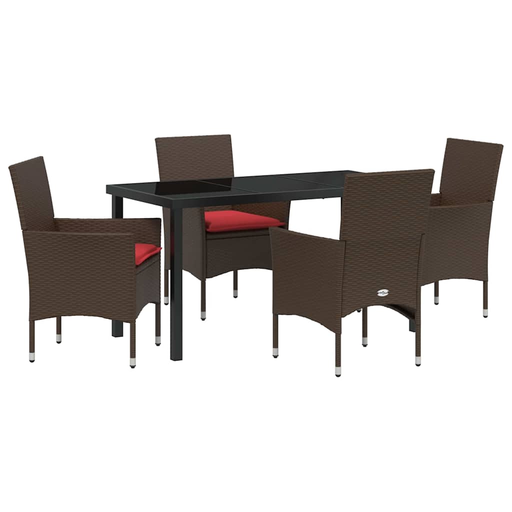 Asztal és szék szett párnával 5 pcs Barna PE Rattan