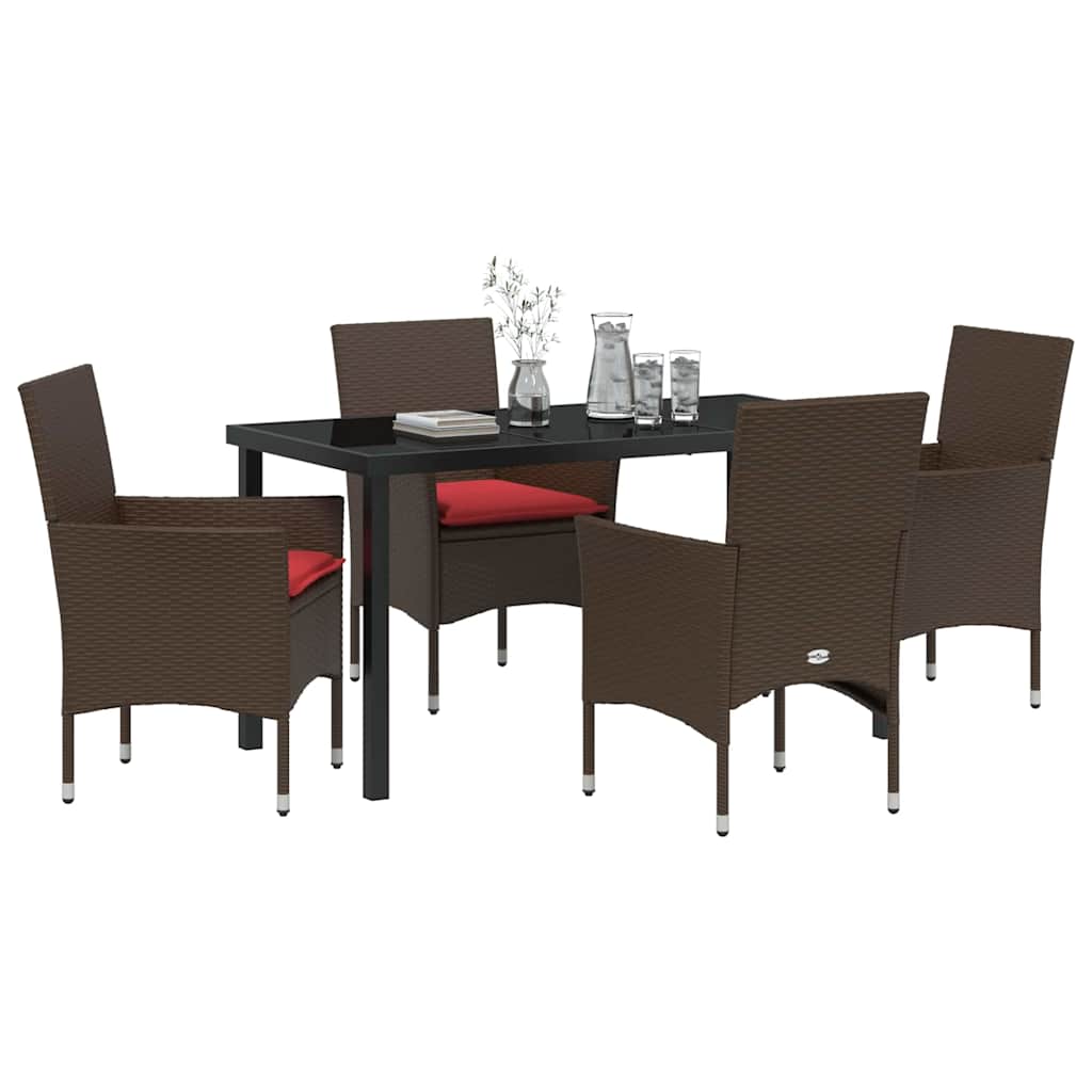 Asztal és szék szett párnával 5 pcs Barna PE Rattan