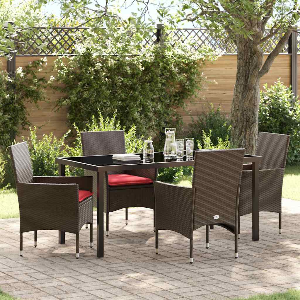 Asztal és szék szett párnával 5 pcs Barna PE Rattan