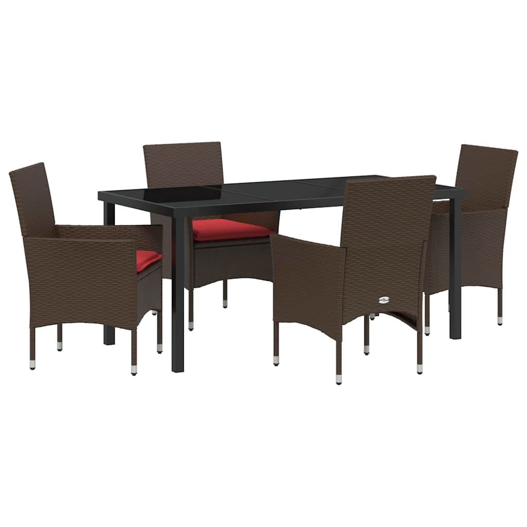 Asztal és szék szett párnával 5 pcs Barna PE Rattan
