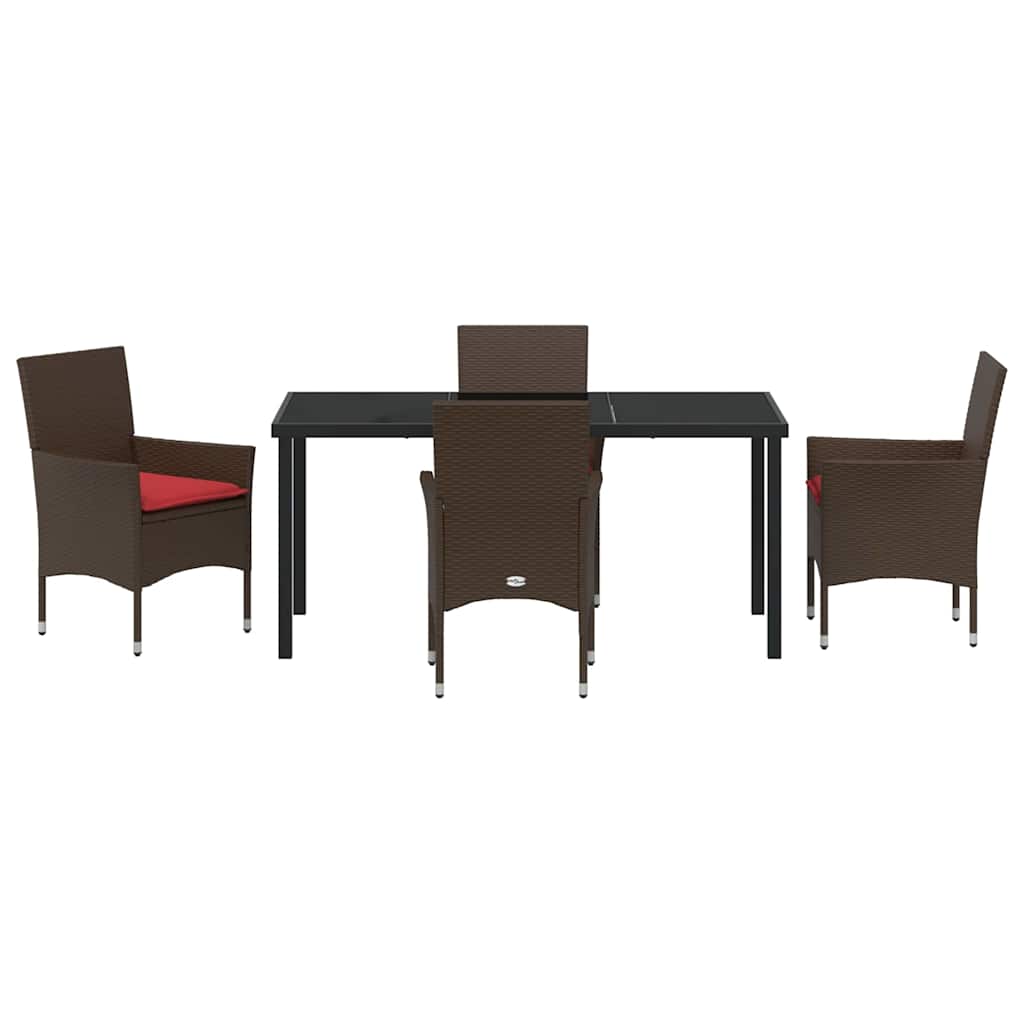 Asztal és szék szett párnával 5 pcs Barna PE Rattan