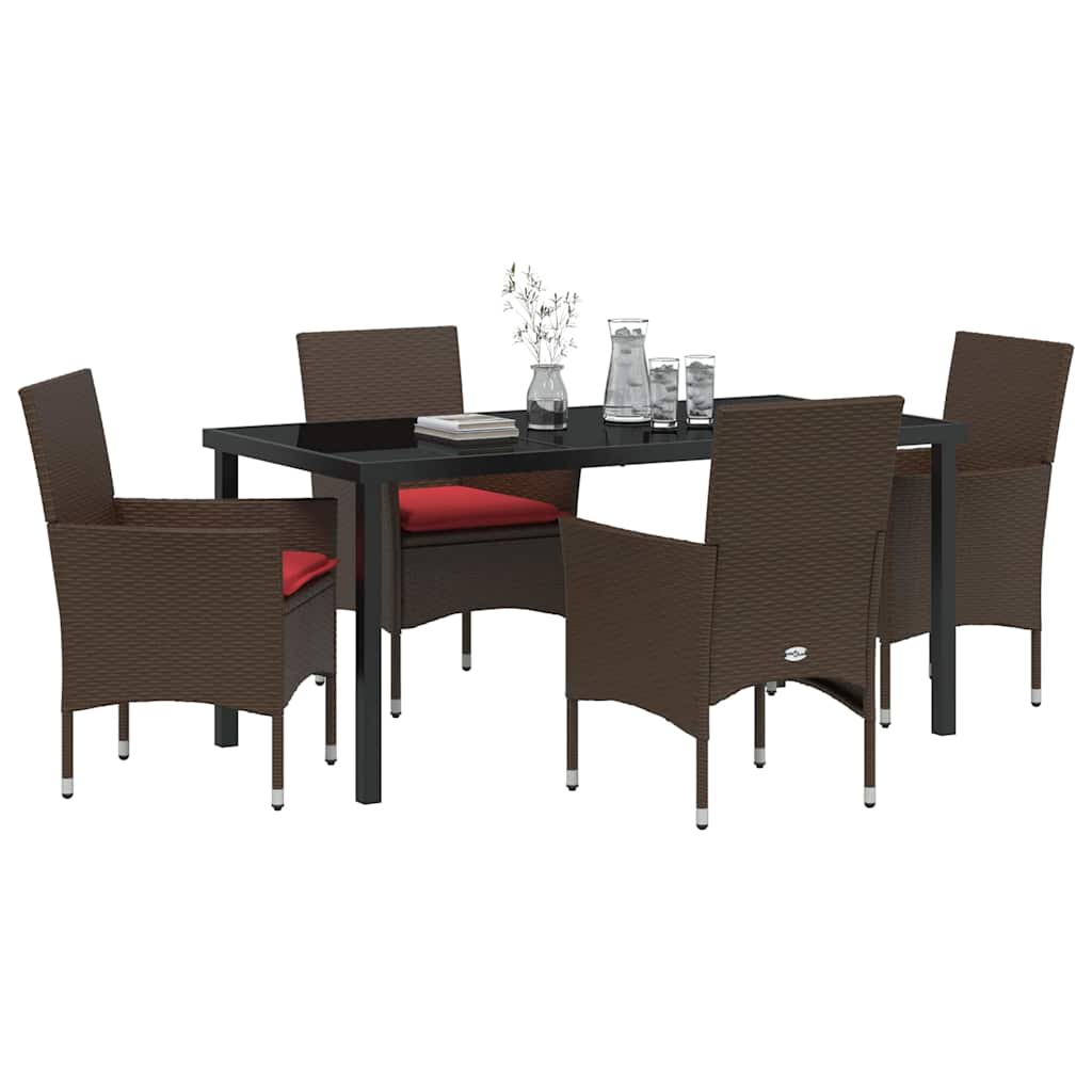 Asztal és szék szett párnával 5 pcs Barna PE Rattan