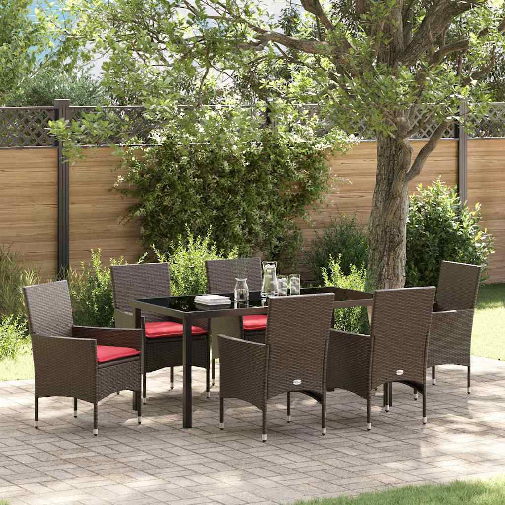 Asztal és szék szett párnával 7 pcs Barna PE Rattan
