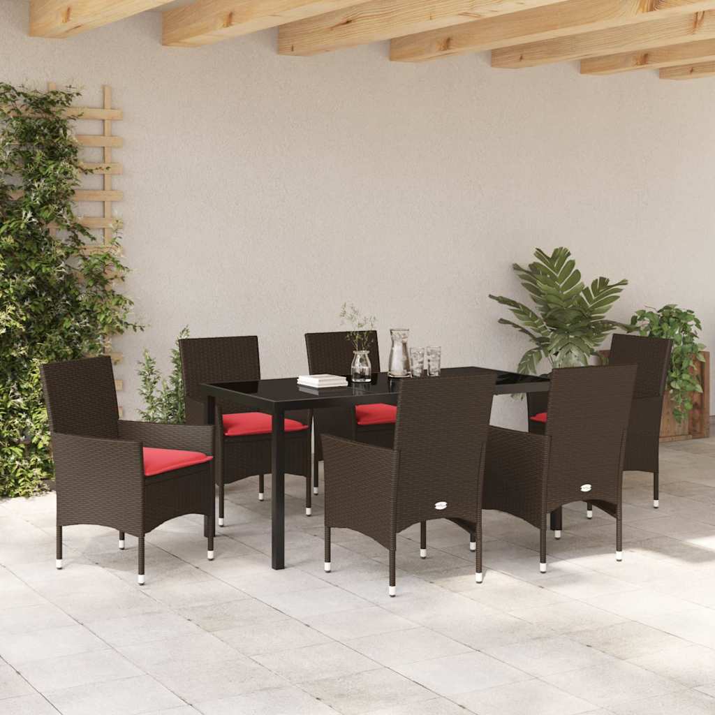 Asztal és szék szett párnával 7 pcs Barna PE Rattan