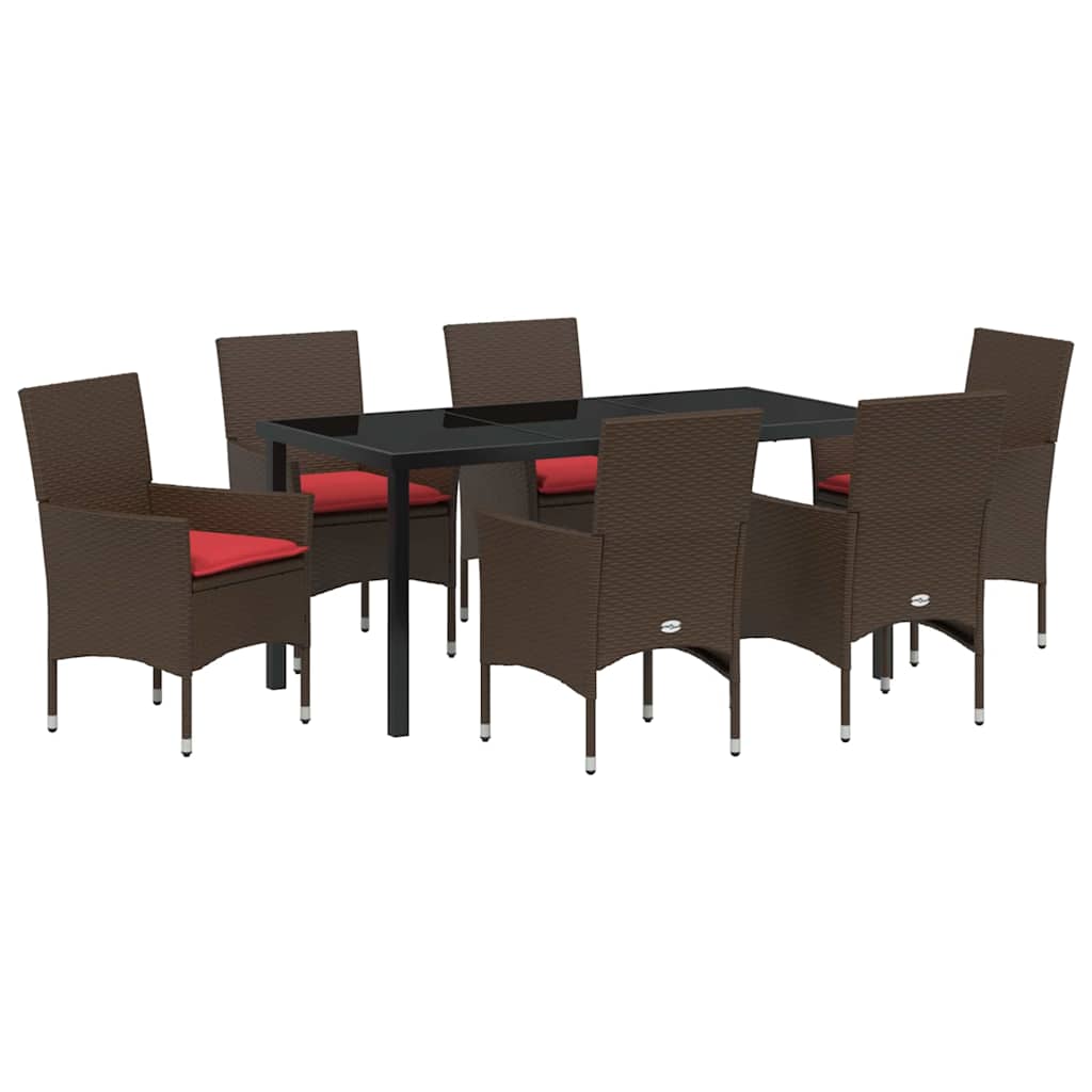 Asztal és szék szett párnával 7 pcs Barna PE Rattan