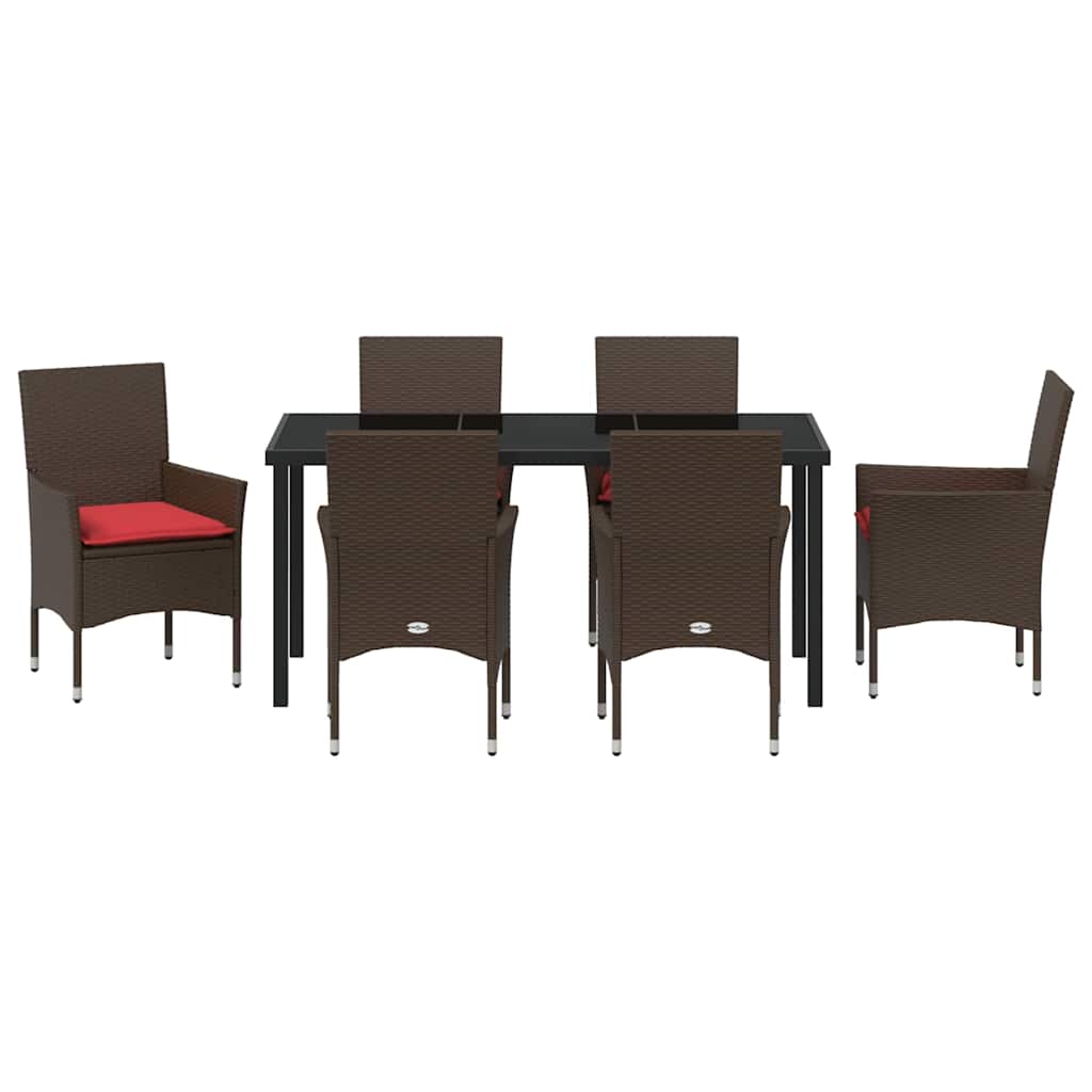Asztal és szék szett párnával 7 pcs Barna PE Rattan