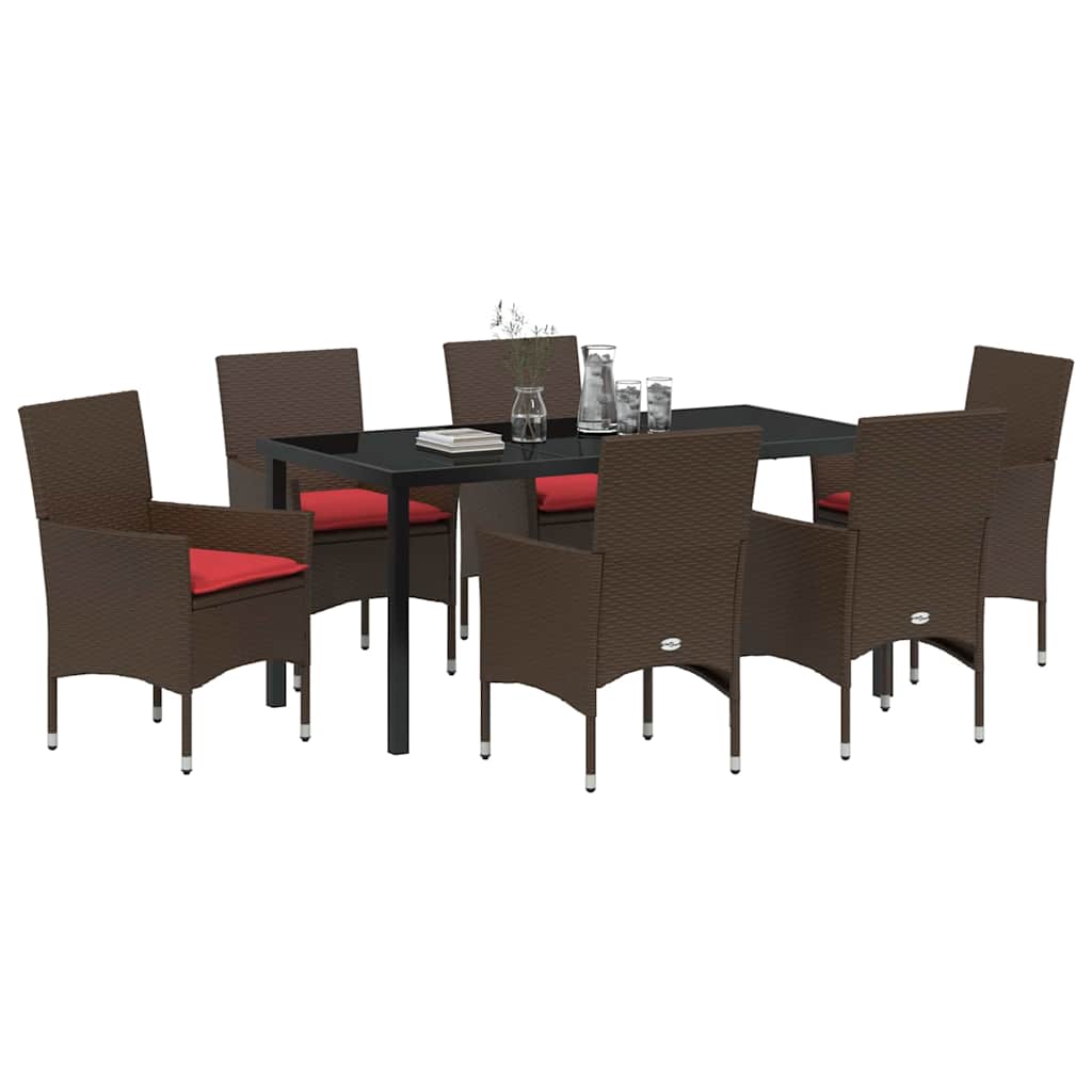 Asztal és szék szett párnával 7 pcs Barna PE Rattan