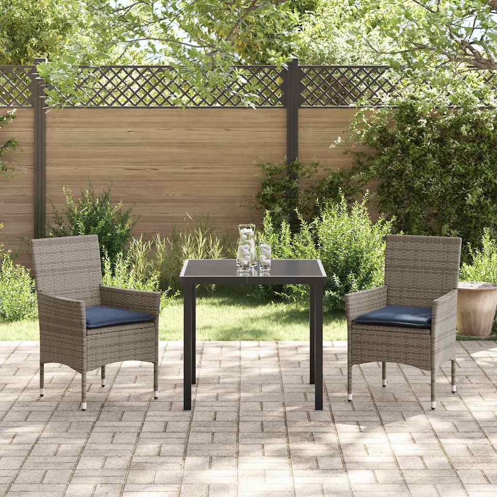 Asztal és szék szett párnával 3 pcs Szürke PE Rattan