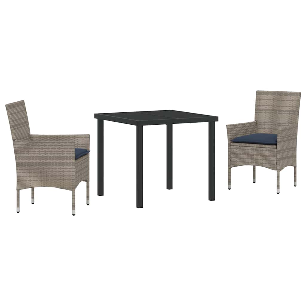 Asztal és szék szett párnával 3 pcs Szürke PE Rattan