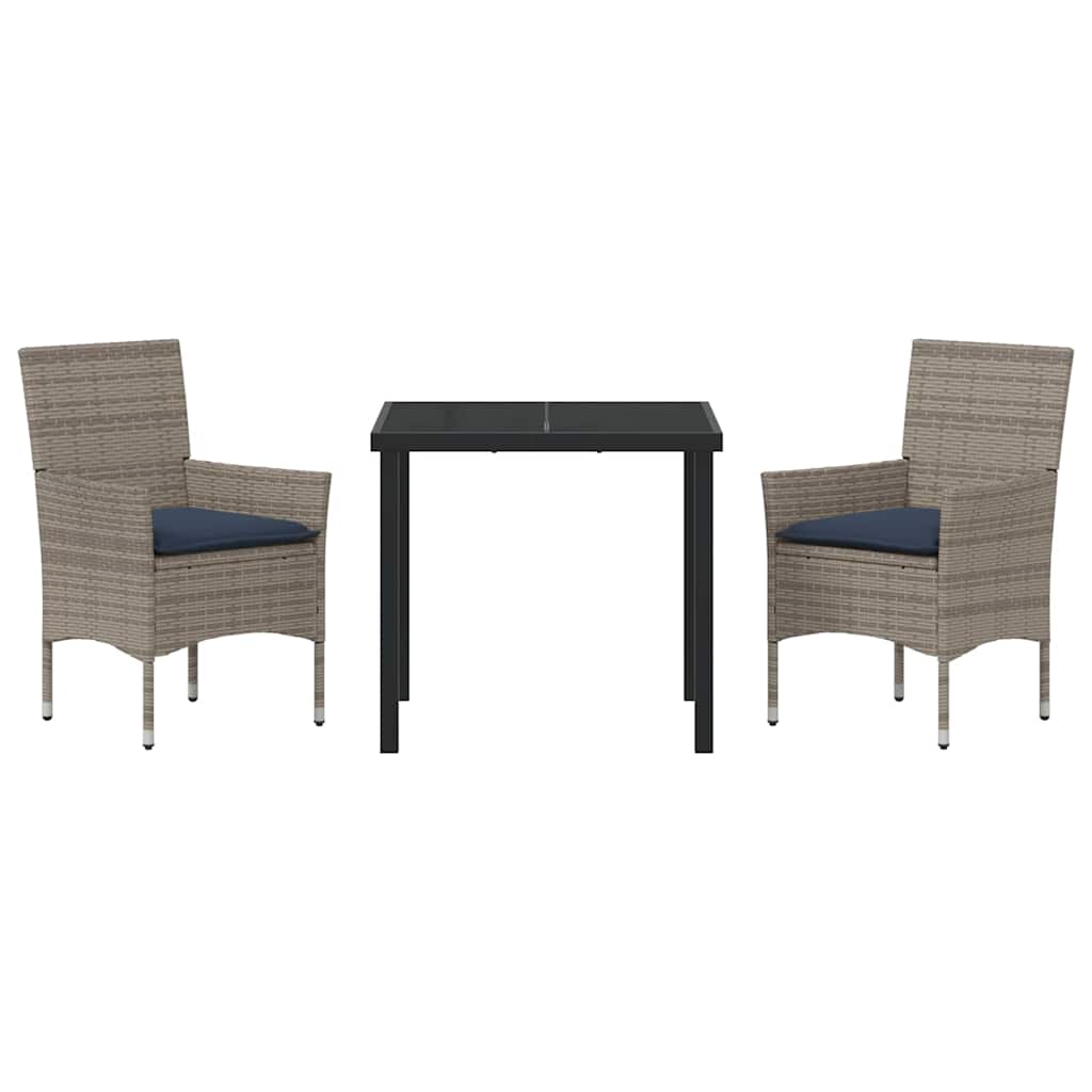 Asztal és szék szett párnával 3 pcs Szürke PE Rattan