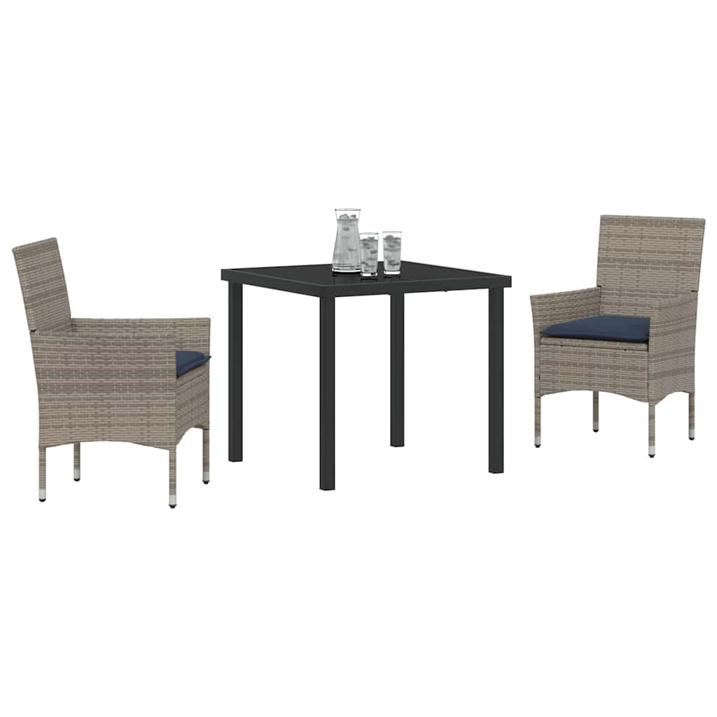 Asztal és szék szett párnával 3 pcs Szürke PE Rattan