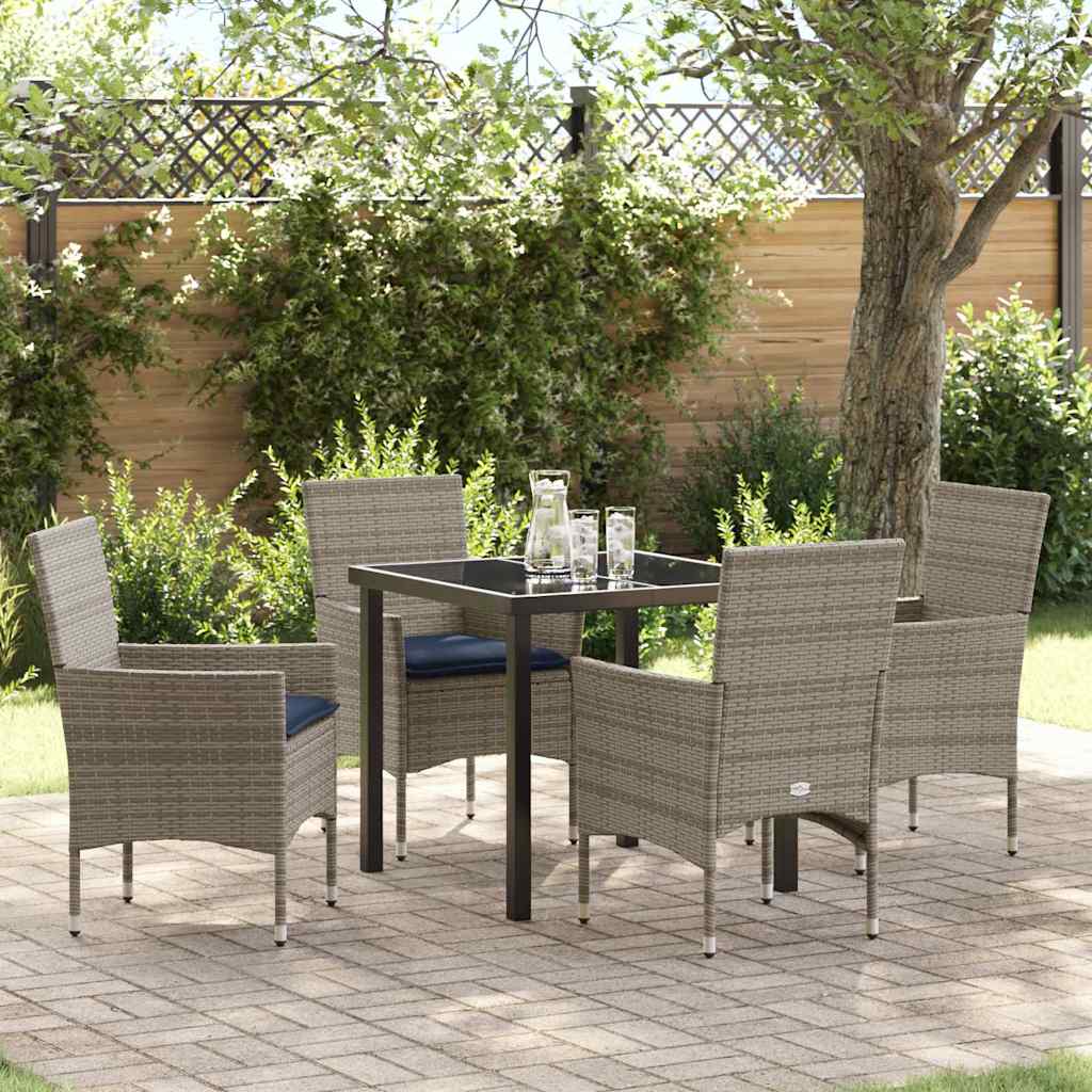 Asztal és szék szett párnával 5 pcs Szürke PE Rattan