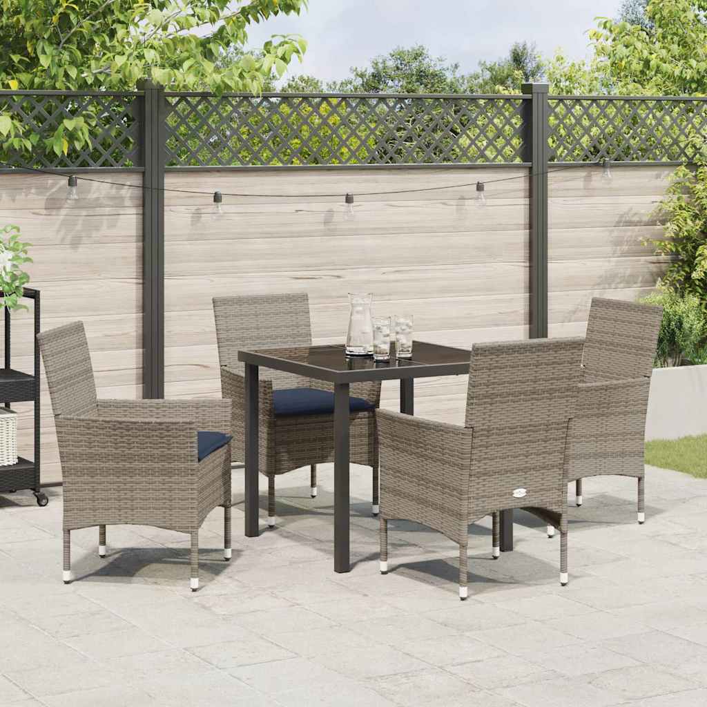 Asztal és szék szett párnával 5 pcs Szürke PE Rattan