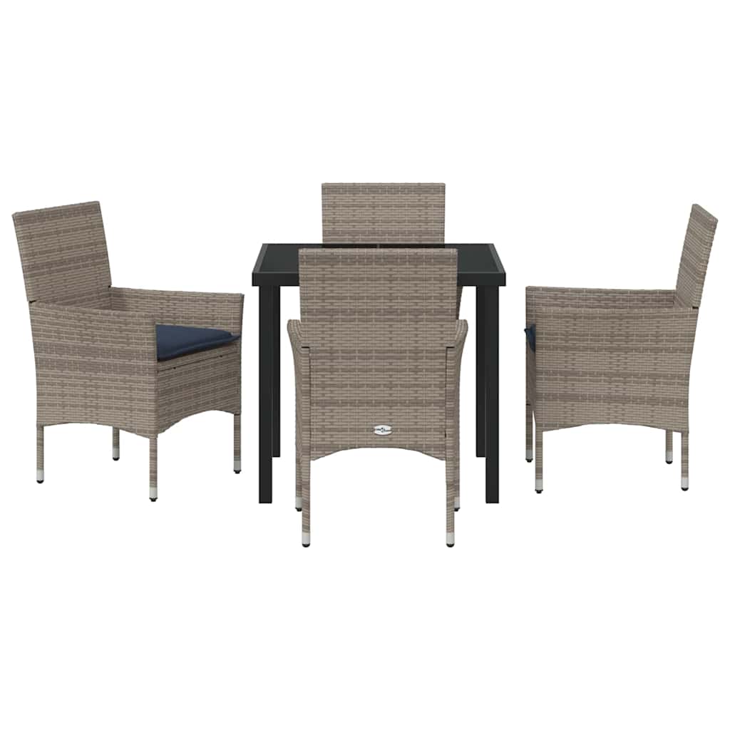 Asztal és szék szett párnával 5 pcs Szürke PE Rattan
