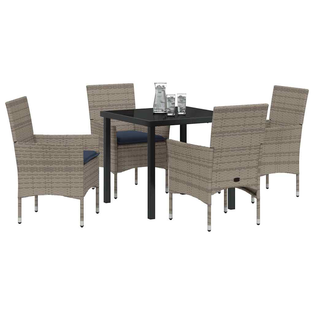 Asztal és szék szett párnával 5 pcs Szürke PE Rattan